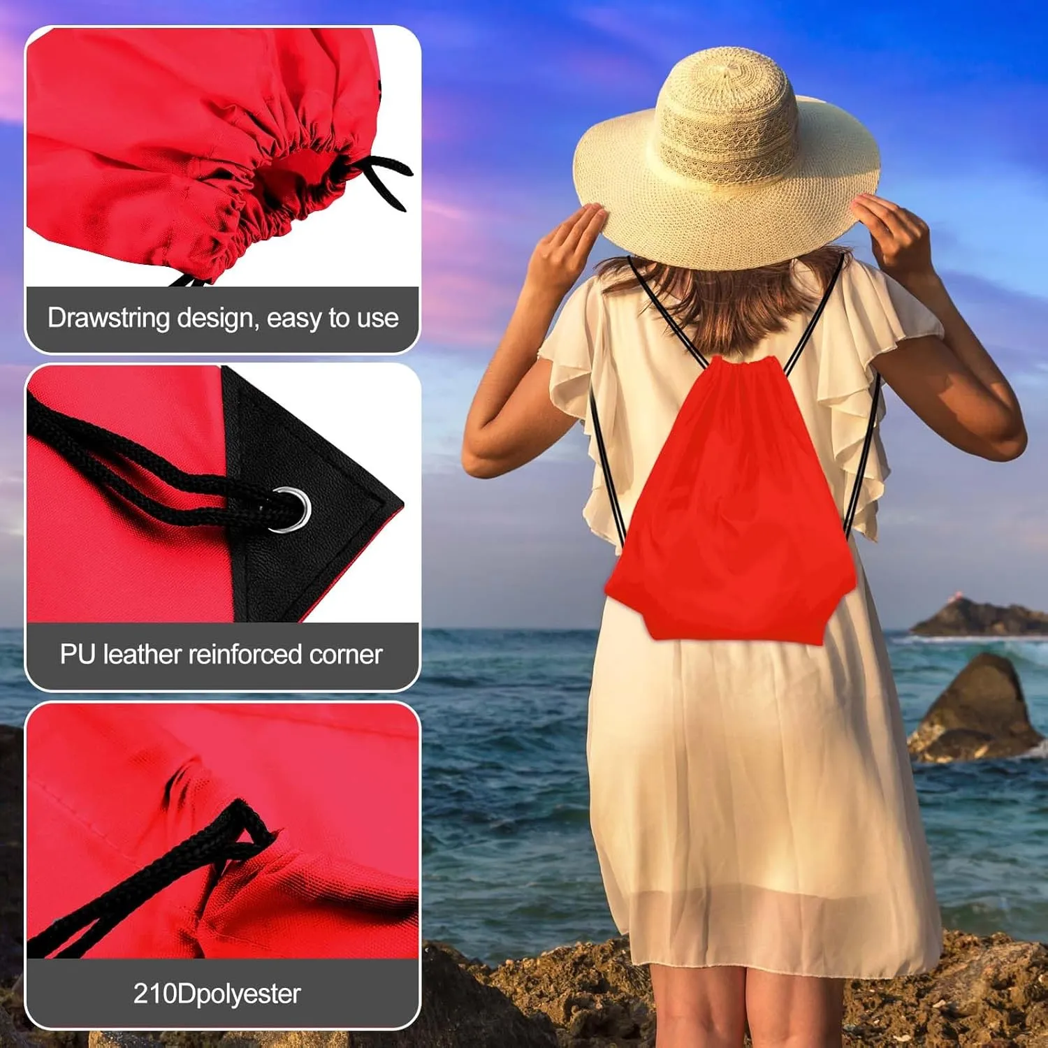 KUUQA 20Pcs Drawstring Backpack Bag Bulk Red Drawstring Bags String Backpack Sport Gym Sack Bags Foldable Storage Bag for Women Men Shopping Gym Travel Sports