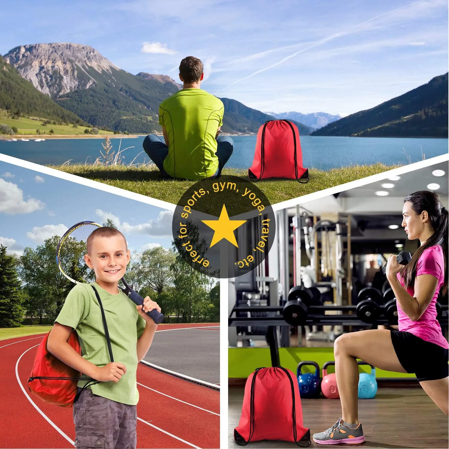 KUUQA 20Pcs Drawstring Backpack Bag Bulk Red Drawstring Bags String Backpack Sport Gym Sack Bags Foldable Storage Bag for Women Men Shopping Gym Travel Sports