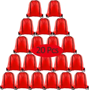 KUUQA 20Pcs Drawstring Backpack Bag Bulk Red Drawstring Bags String Backpack Sport Gym Sack Bags Foldable Storage Bag for Women Men Shopping Gym Travel Sports