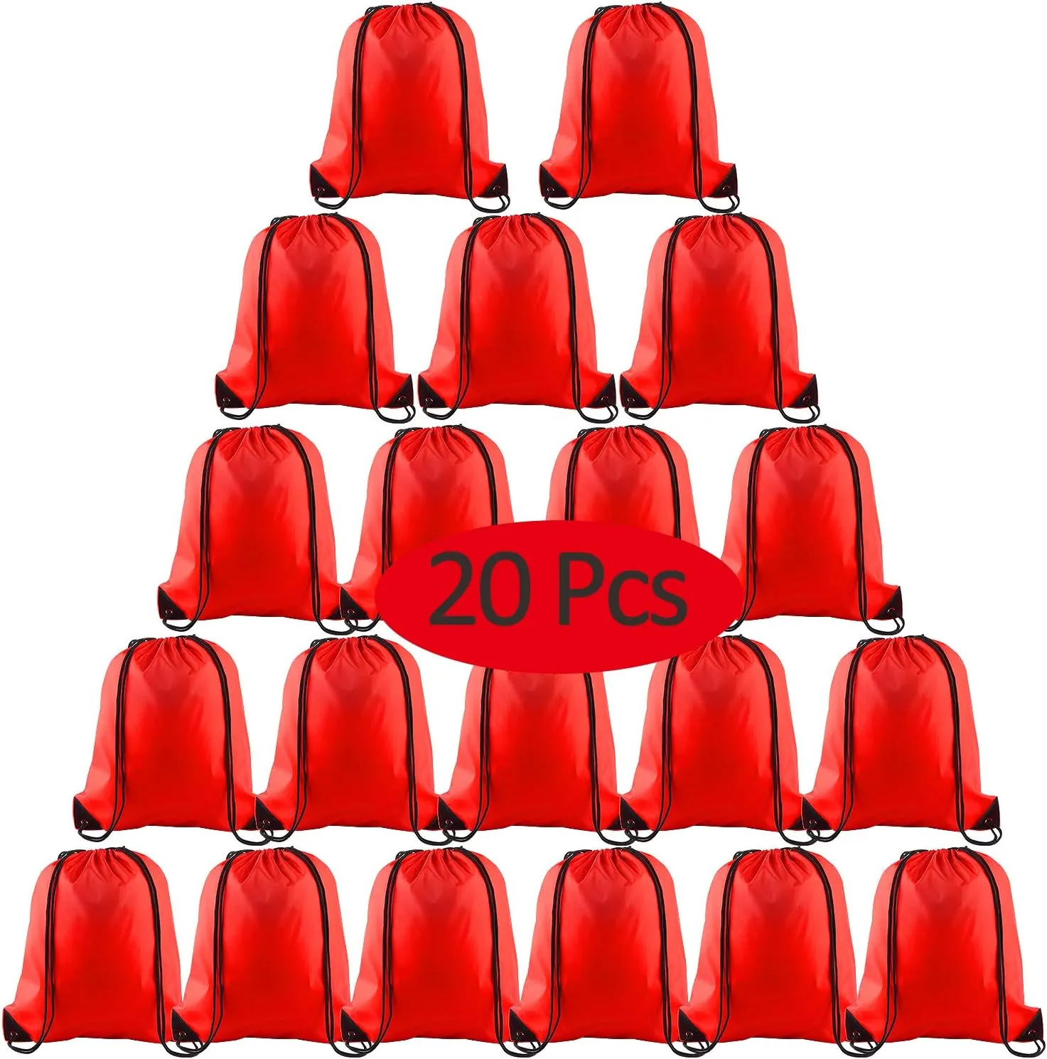KUUQA 20Pcs Drawstring Backpack Bag Bulk Red Drawstring Bags String Backpack Sport Gym Sack Bags Foldable Storage Bag for Women Men Shopping Gym Travel Sports