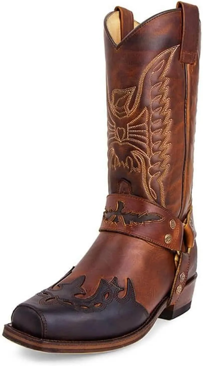 Ladmiple Cowboy Boots For Women Wide Calf Knee High Embroidered Pull-On Chunky Heel Cowgirl Western Fashion Tall Boot