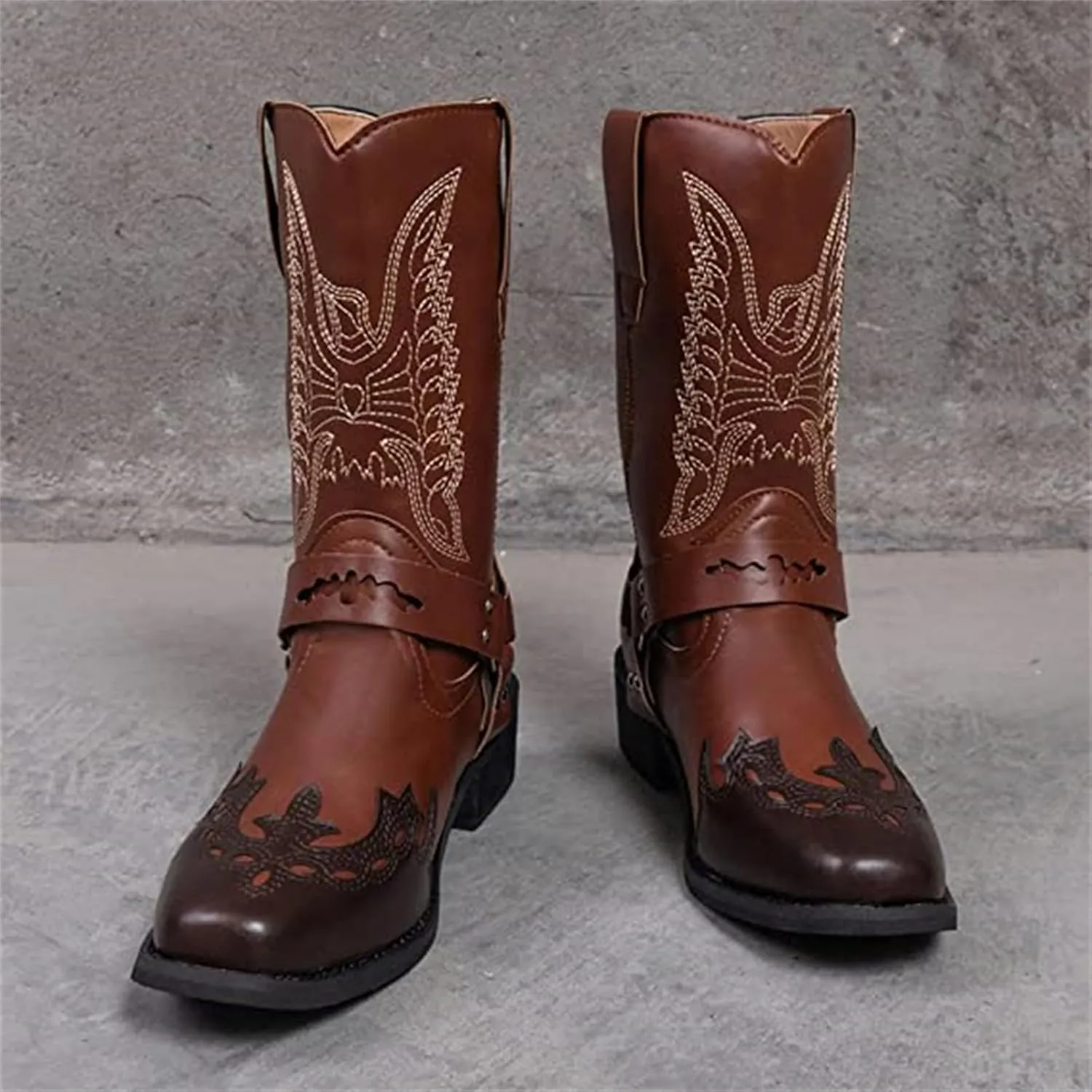 Ladmiple Cowboy Boots For Women Wide Calf Knee High Embroidered Pull-On Chunky Heel Cowgirl Western Fashion Tall Boot