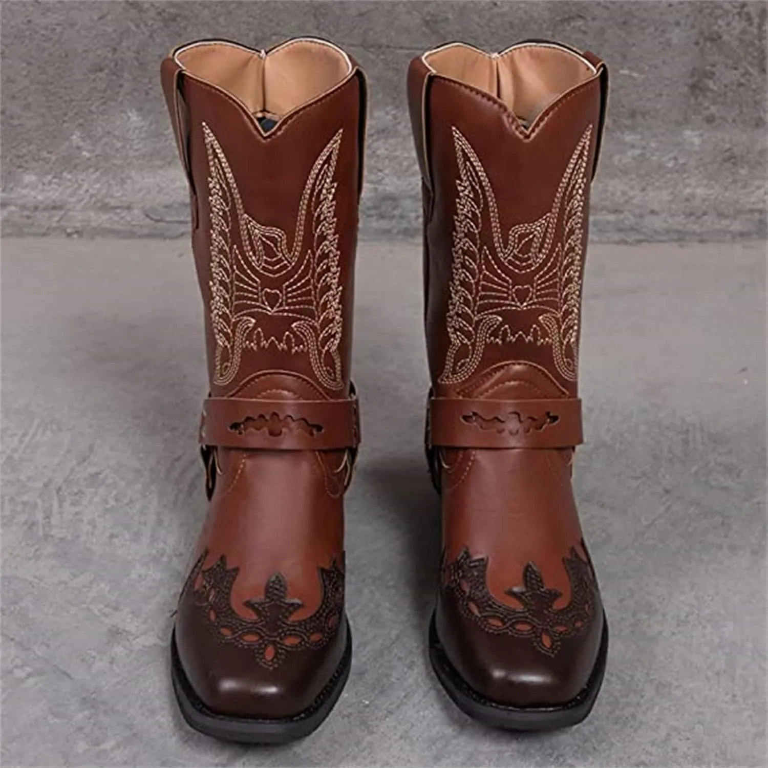 Ladmiple Cowboy Boots For Women Wide Calf Knee High Embroidered Pull-On Chunky Heel Cowgirl Western Fashion Tall Boot
