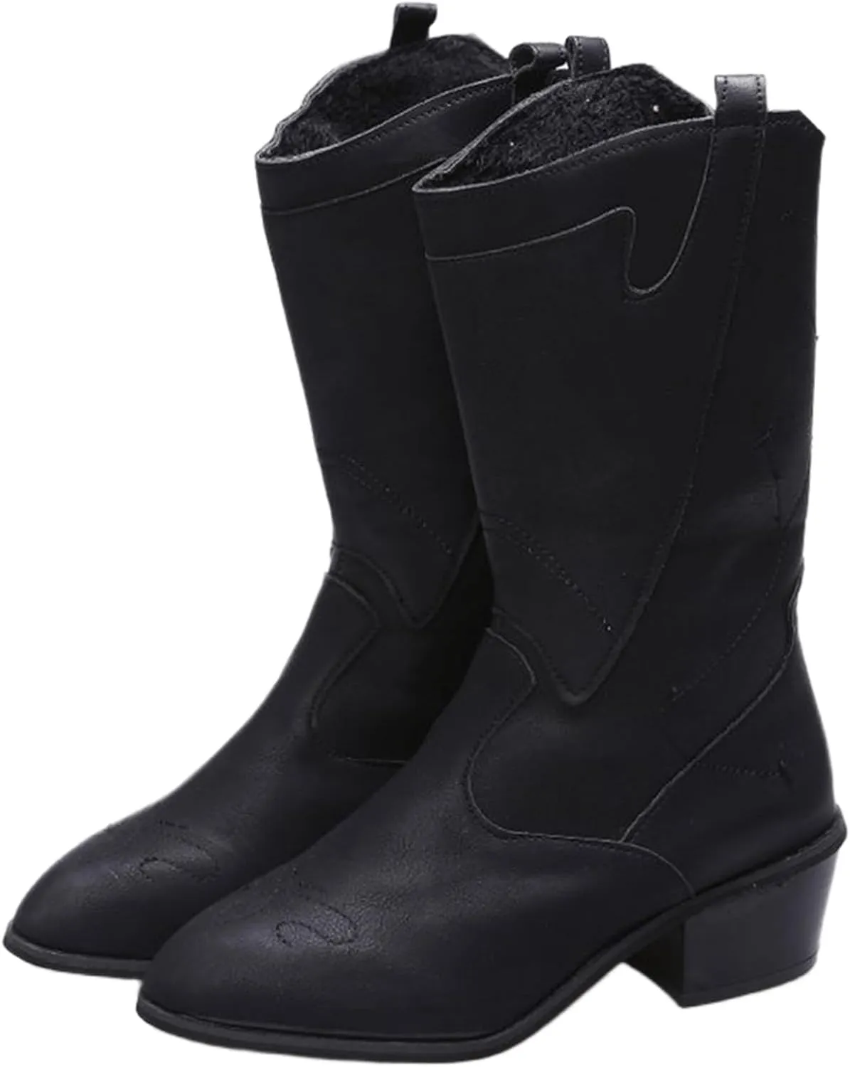 Ladmiple Cowgirl Boots Women Wide Calf Knee High Western Cowboy Boots Embroidered Pull On Chunky Heel Fashion Boots