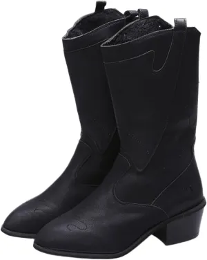 Ladmiple Cowgirl Boots Women Wide Calf Knee High Western Cowboy Boots Embroidered Pull On Chunky Heel Fashion Boots