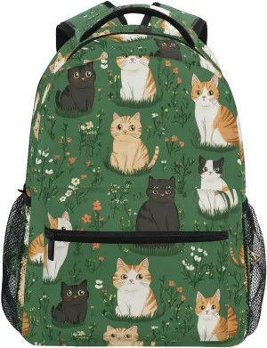 Laptop Backpack for Women Men Fashion Diaper Bag Backpack with Chest Strap for Travel Trip Cartoon Cute Cat Green