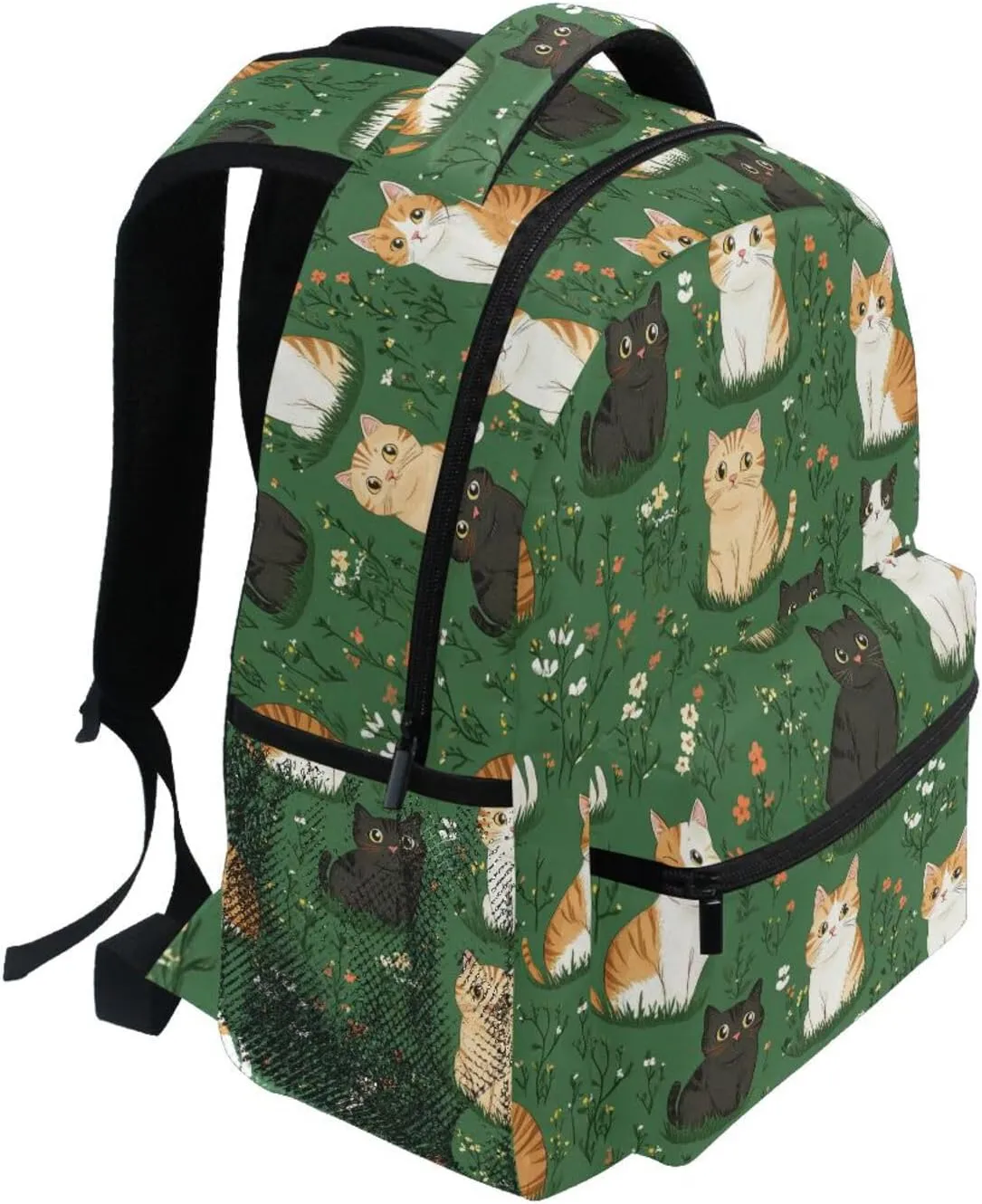 Laptop Backpack for Women Men Fashion Diaper Bag Backpack with Chest Strap for Travel Trip Cartoon Cute Cat Green
