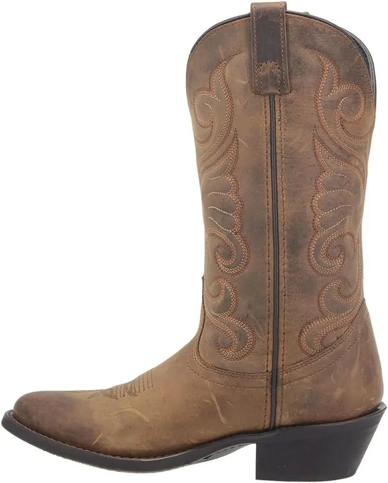 Laredo Womens Bridget Embroidered Round Toe Casual Boots Mid Calf Low Heel 1-2" - Brown