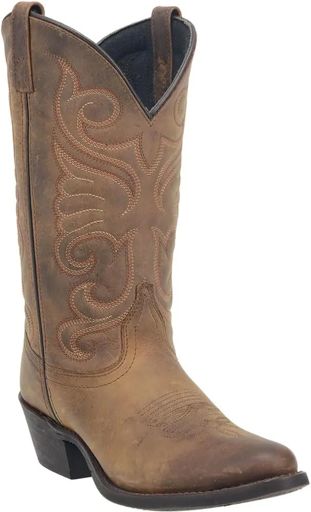 Laredo Womens Bridget Embroidered Round Toe Casual Boots Mid Calf Low Heel 1-2" - Brown
