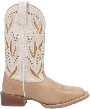 Laredo Womens Lydia Embroidered Studded Square Toe Casual Boots Mid Calf Low Heel 1-2" - Beige