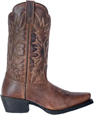 Laredo Womens Malinda Distressed Embroidered Square Toe Casual Boots Mid Calf Low Heel 1-2" - Brown