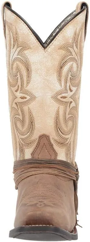 Laredo Womens Myra Embroidered Square Toe Dress Boots Mid Calf Low Heel 1-2" - Brown