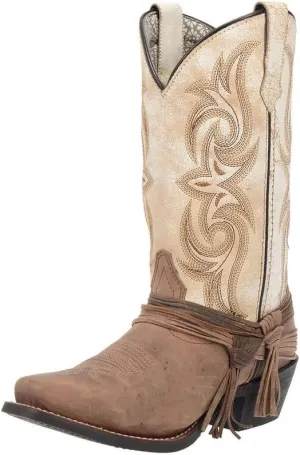 Laredo Womens Myra Embroidered Square Toe Dress Boots Mid Calf Low Heel 1-2" - Brown