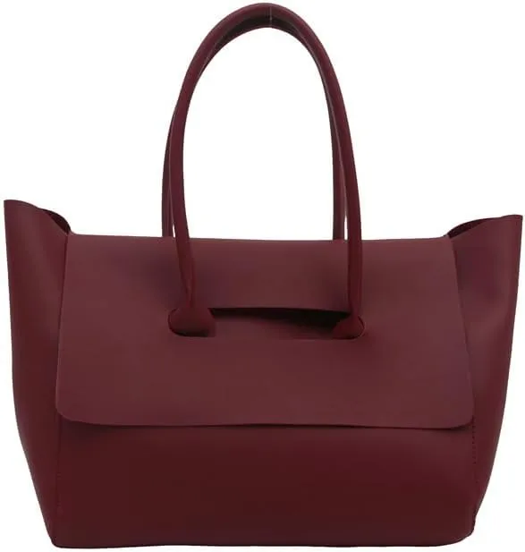 Large Capacity Burgundy PU Leather Tote Bag, Fashion Shoulder Handbag for Women, Minimalist Design