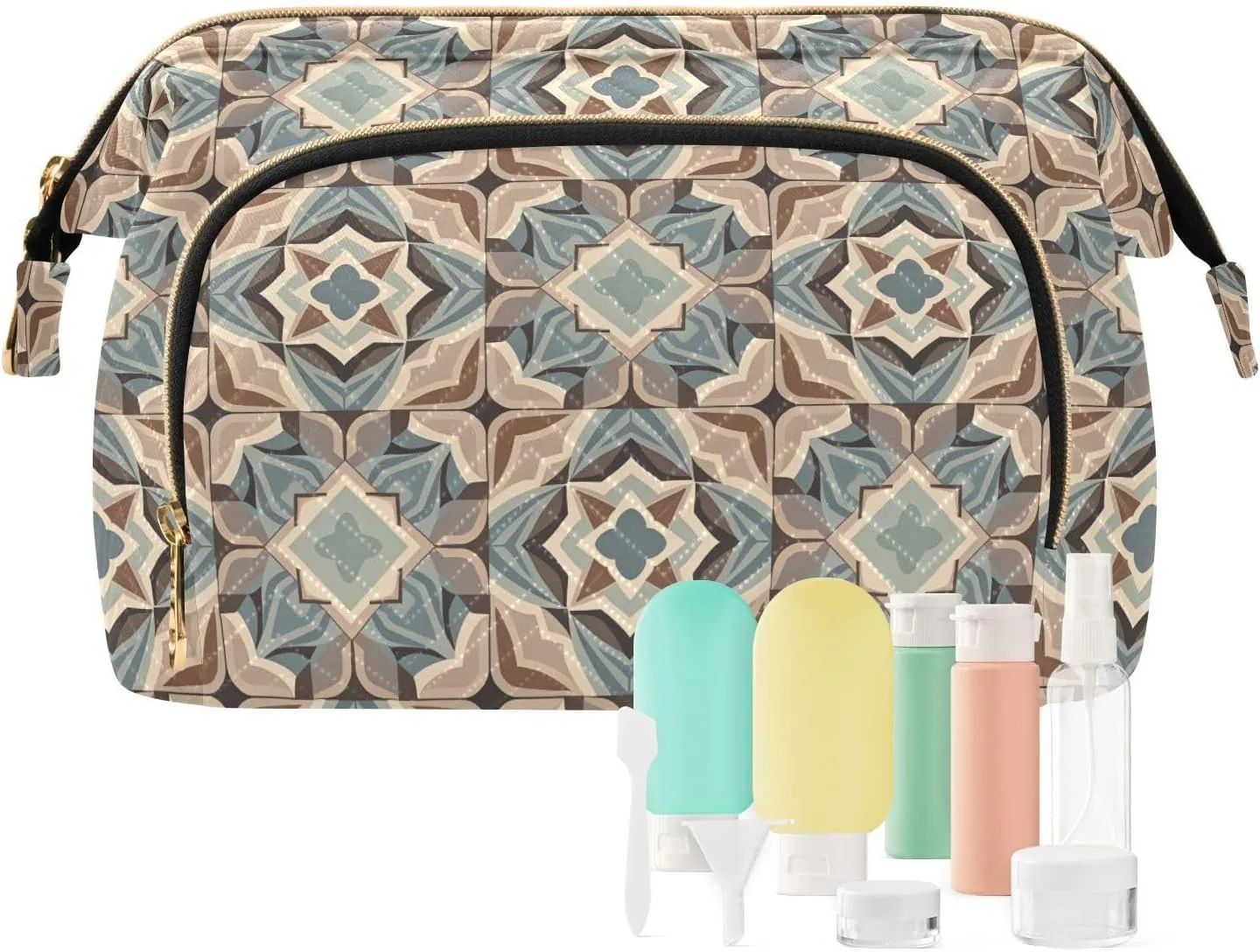 Large Quilted Makeup Organizer Travel Bag with Rectangular Padded Design