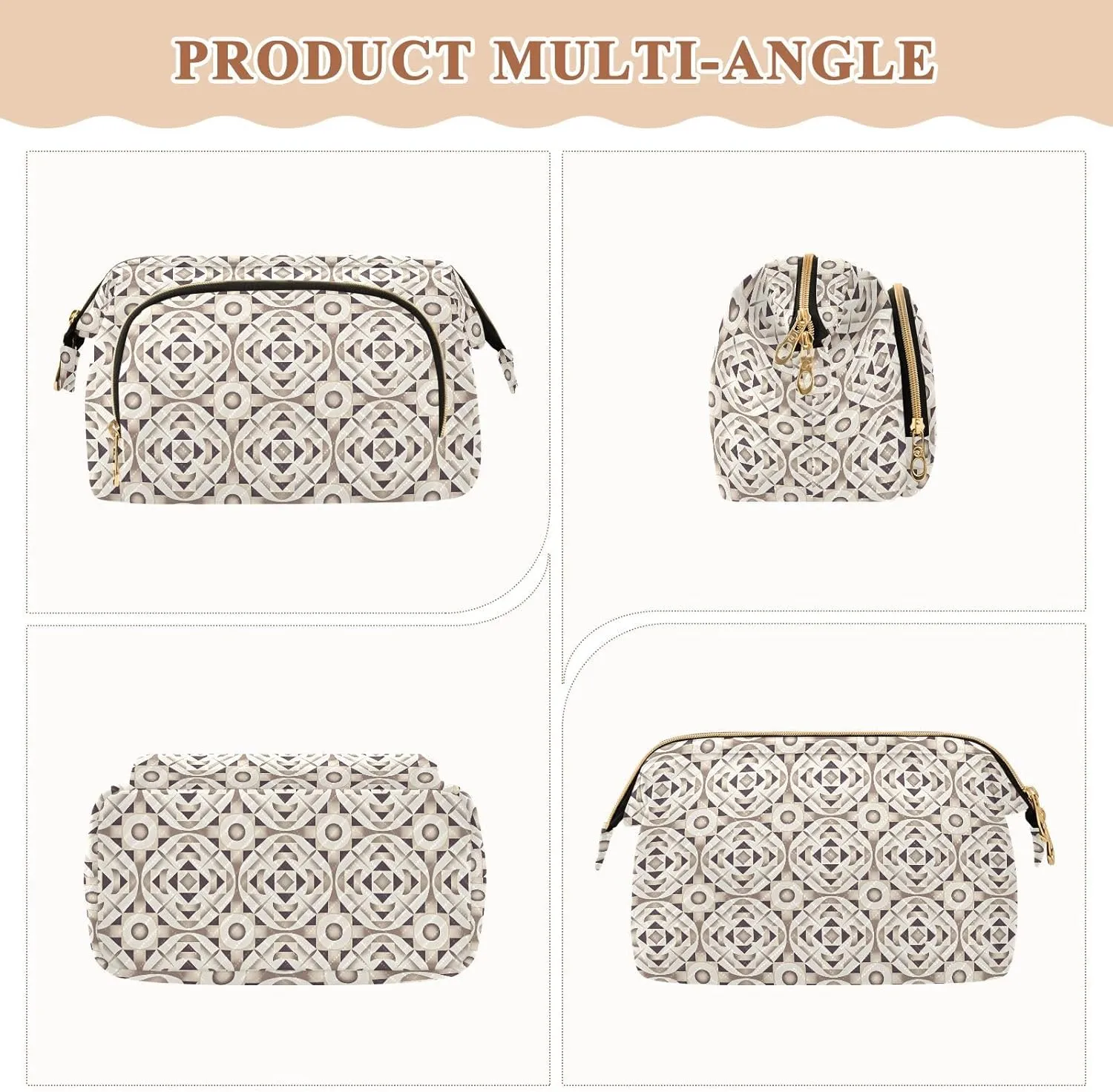 Large Quilted Makeup Organizer Travel Bag with Rectangular Padded Design
