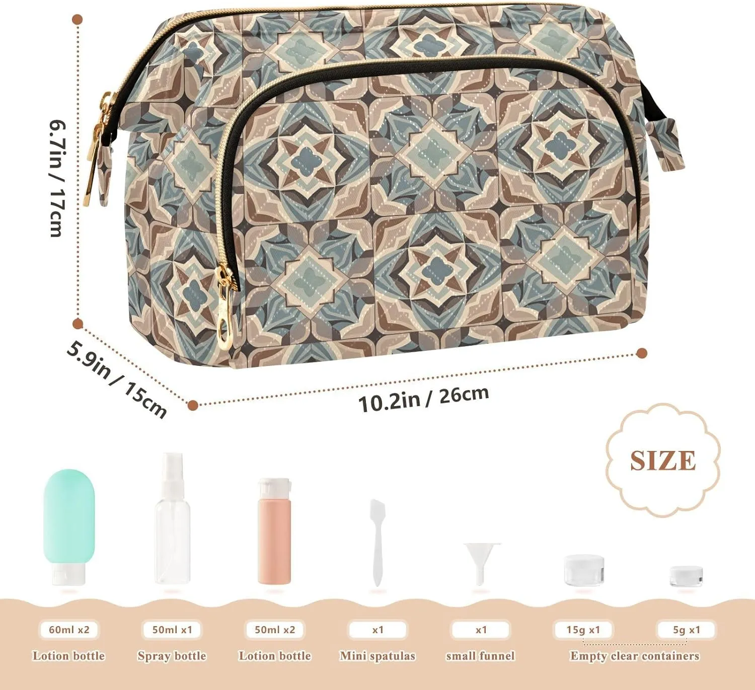 Large Quilted Makeup Organizer Travel Bag with Rectangular Padded Design