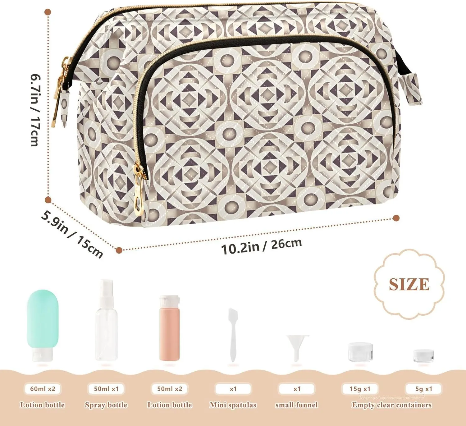 Large Quilted Makeup Organizer Travel Bag with Rectangular Padded Design