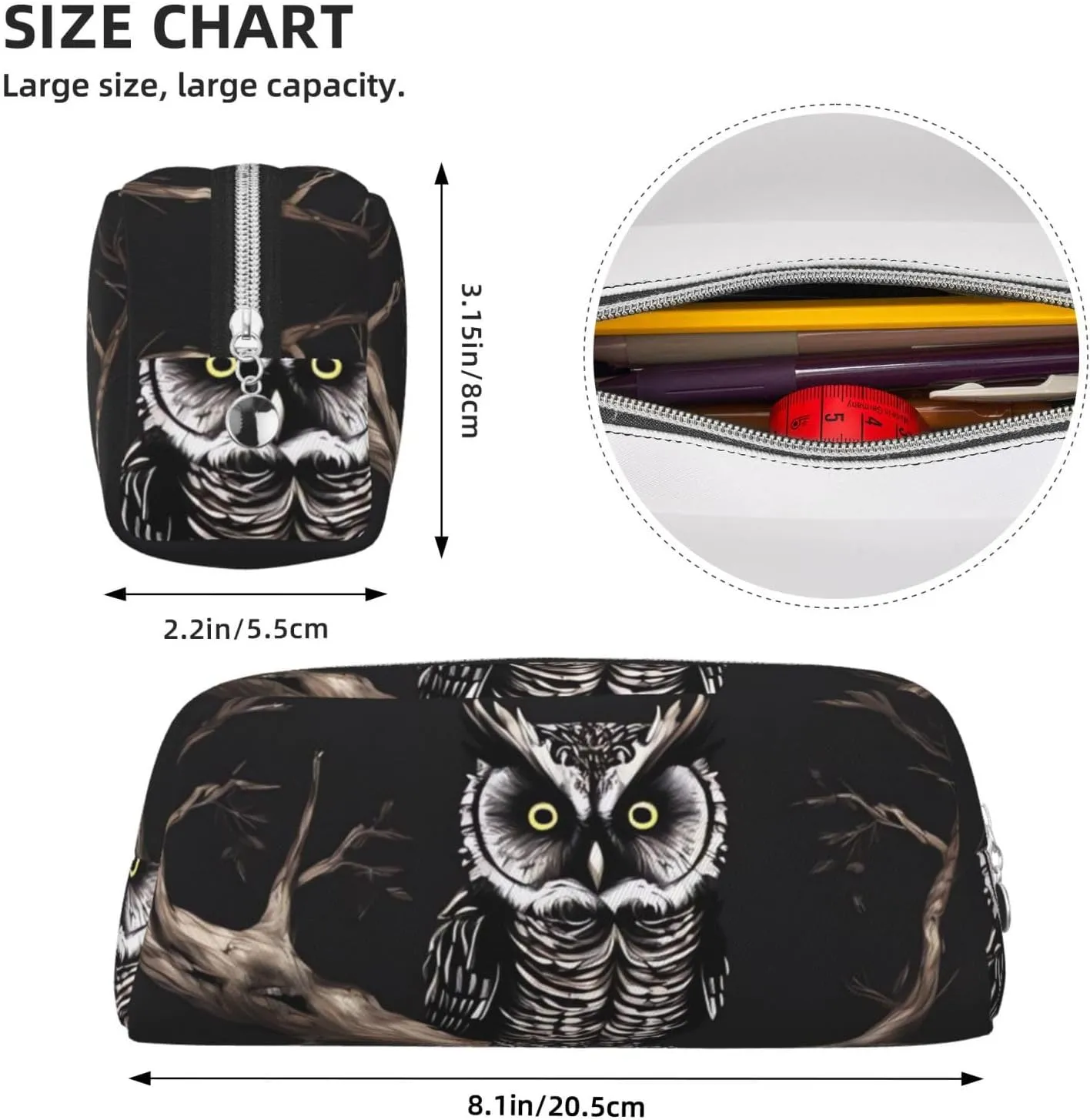 Late Night Owl Makeup Bag Travel Cosmetic Bag for Women Men Pencil Case Zipper Toiletry Bag Purse
