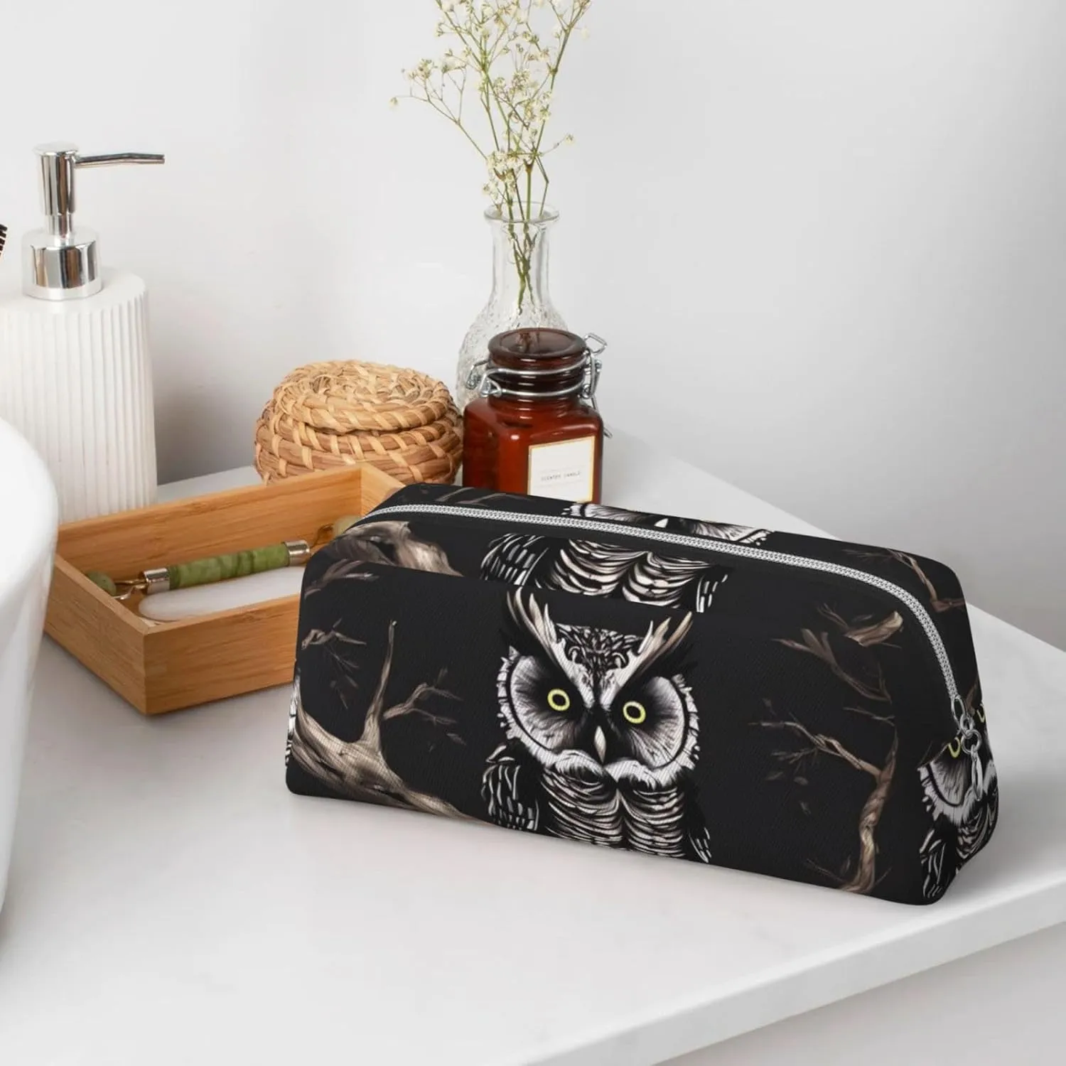 Late Night Owl Makeup Bag Travel Cosmetic Bag for Women Men Pencil Case Zipper Toiletry Bag Purse