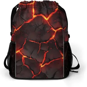 Lava Magma Drawstring Backpack String Bag Sports Gym Sackpack with Side Pocket Shoes Compartment