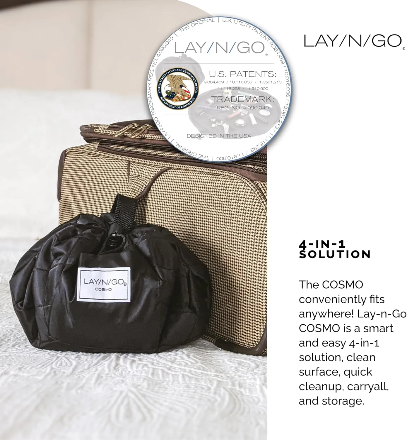 Lay-n-Go Cosmo Drawstring Cosmetic & Makeup Bag Organizer - Portable Drawstring Makeup Bag w/Zipper Pocket, Makeup Loops & More - Durable, Machine Washable Toiletry Bag (20", Purple Paisley)