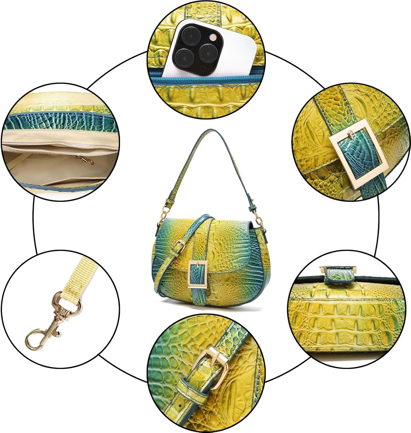 Leather Bags for Women Luxury Handbag Flap Purse Crocodile Pattern Crossbody Ladies Gradient Color Shoulder Bag