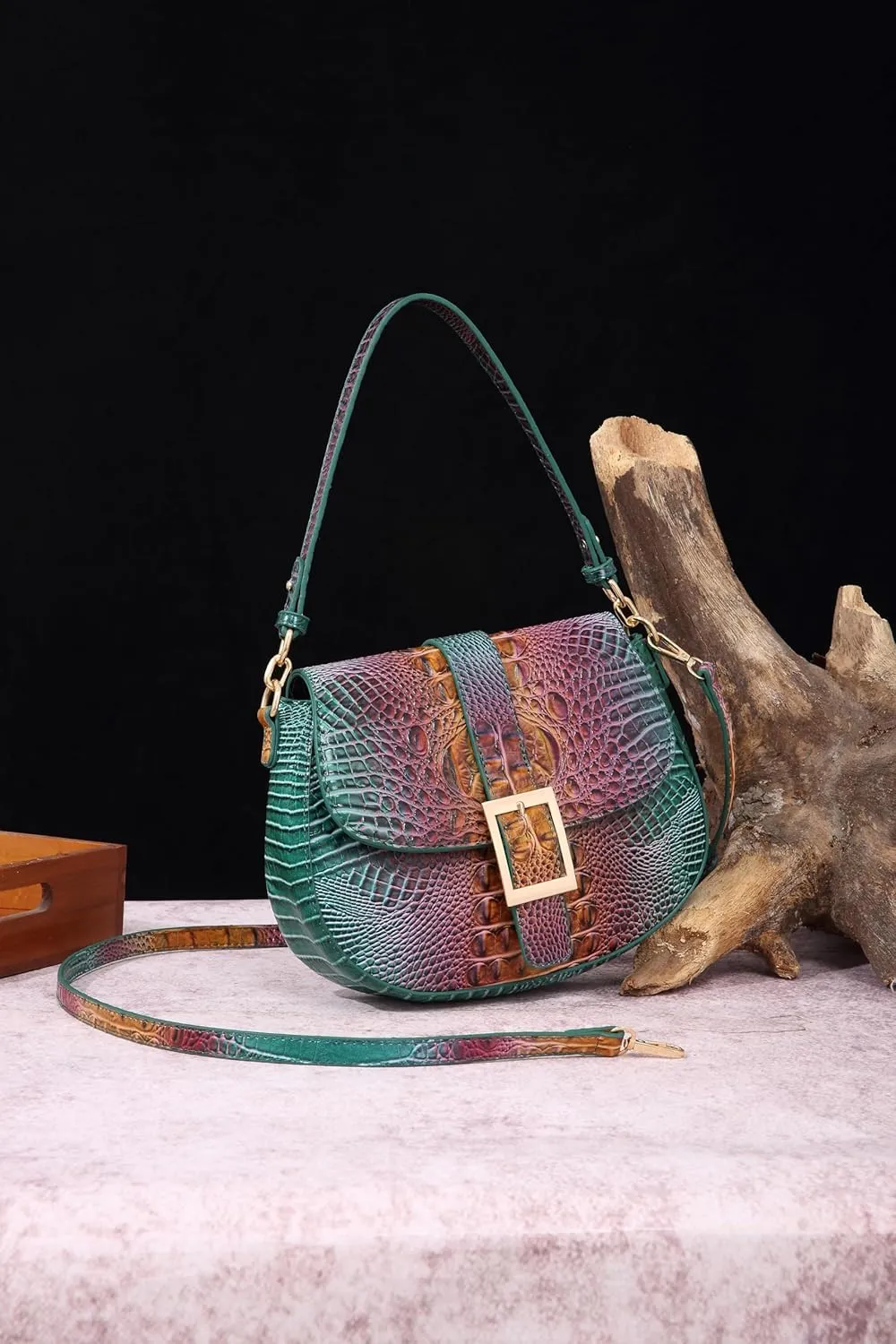 Leather Bags for Women Luxury Handbag Flap Purse Crocodile Pattern Crossbody Ladies Gradient Color Shoulder Bag