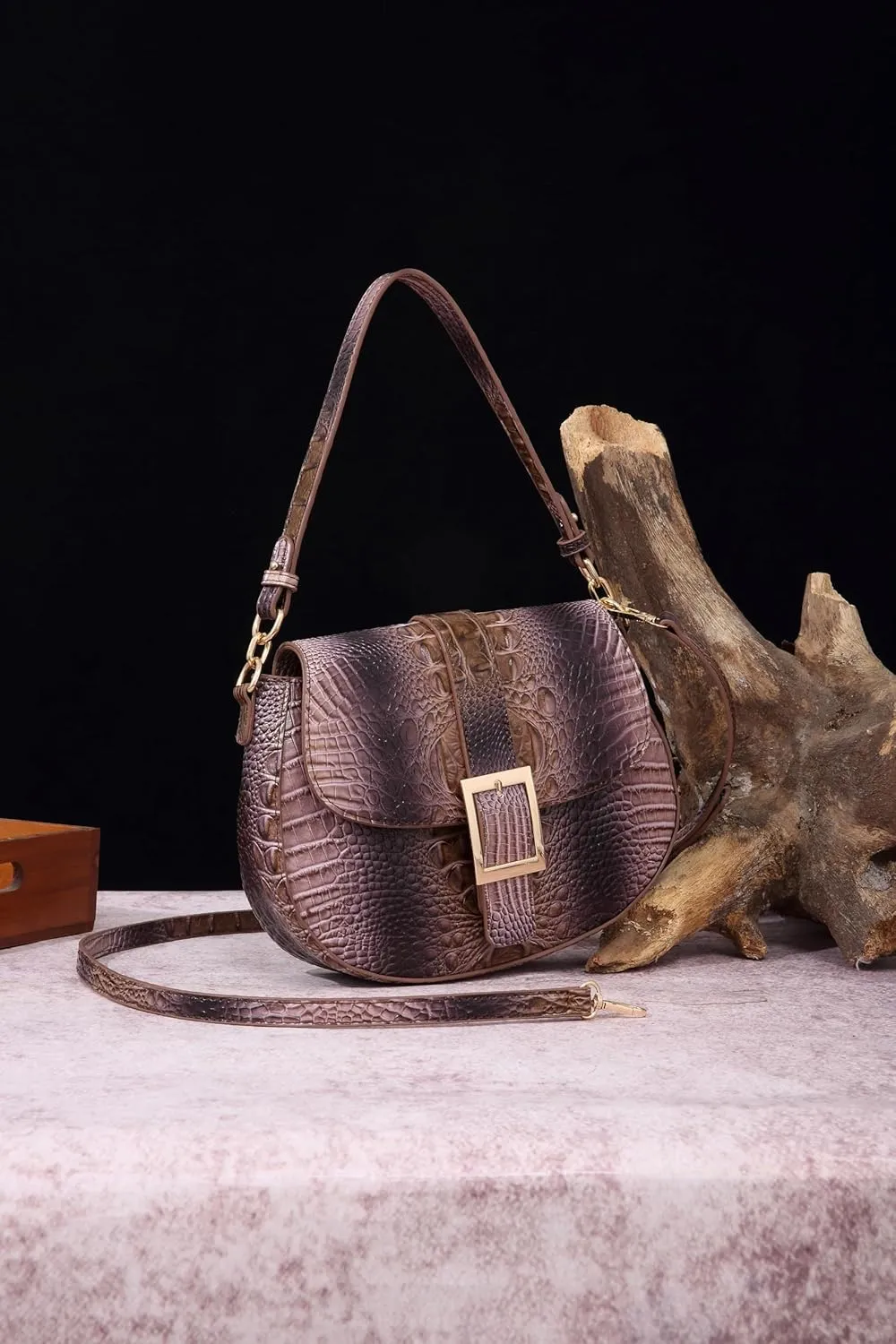 Leather Bags for Women Luxury Handbag Flap Purse Crocodile Pattern Crossbody Ladies Gradient Color Shoulder Bag