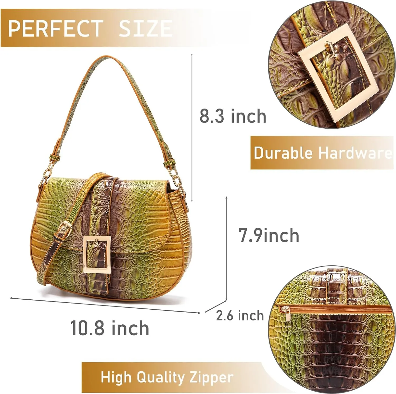 Leather Bags for Women Luxury Handbag Flap Purse Crocodile Pattern Crossbody Ladies Gradient Color Shoulder Bag