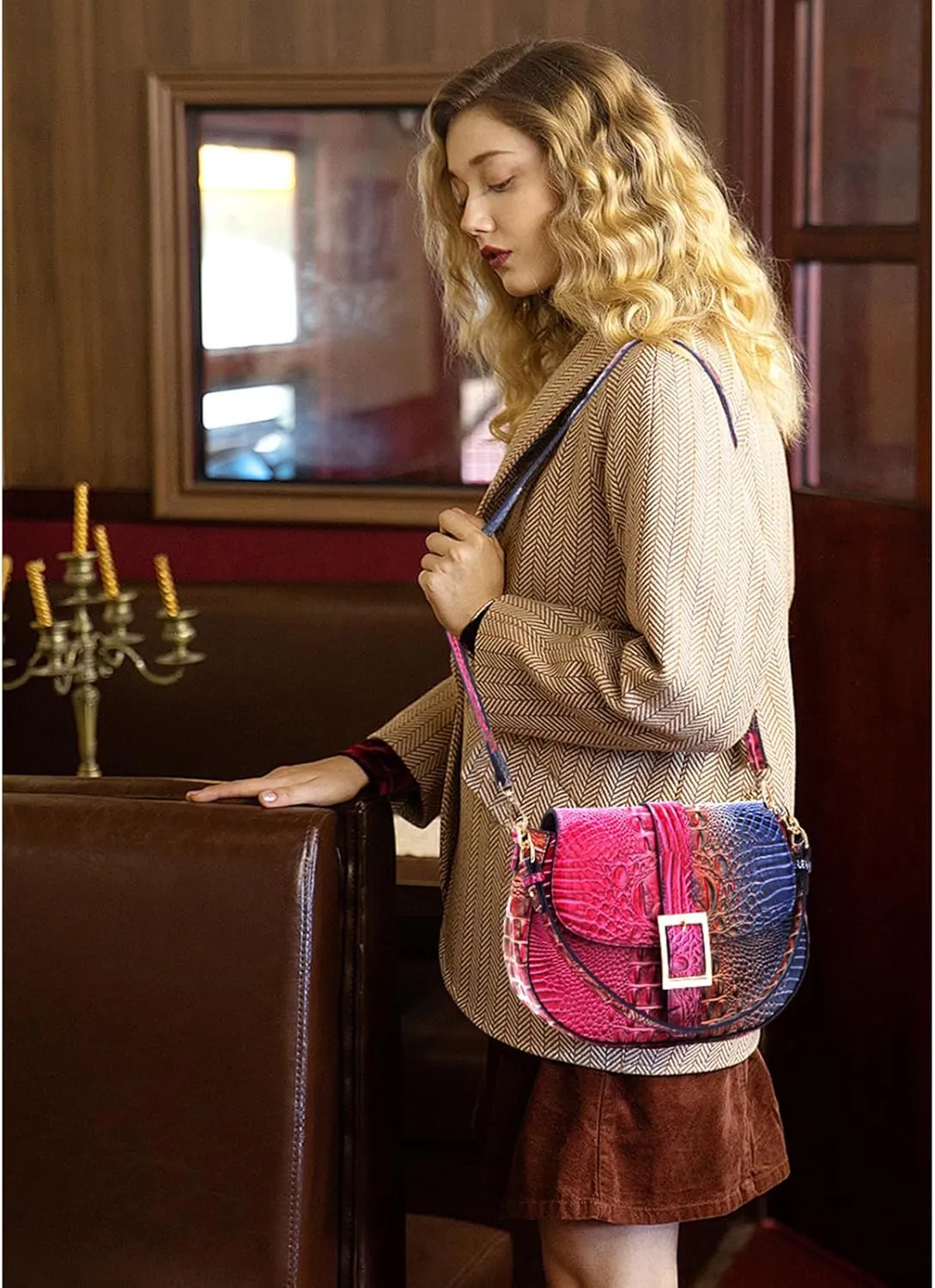 Leather Bags for Women Luxury Handbag Flap Purse Crocodile Pattern Crossbody Ladies Gradient Color Shoulder Bag