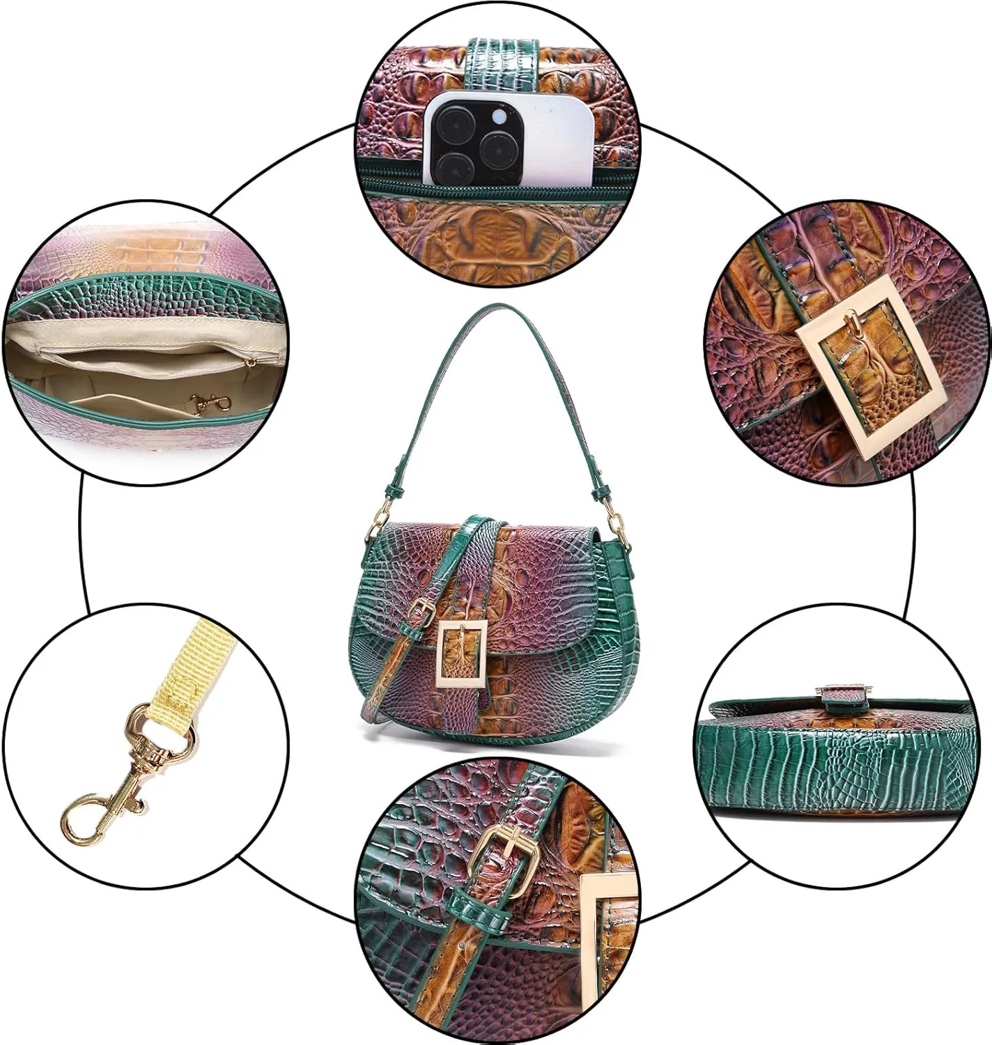 Leather Bags for Women Luxury Handbag Flap Purse Crocodile Pattern Crossbody Ladies Gradient Color Shoulder Bag