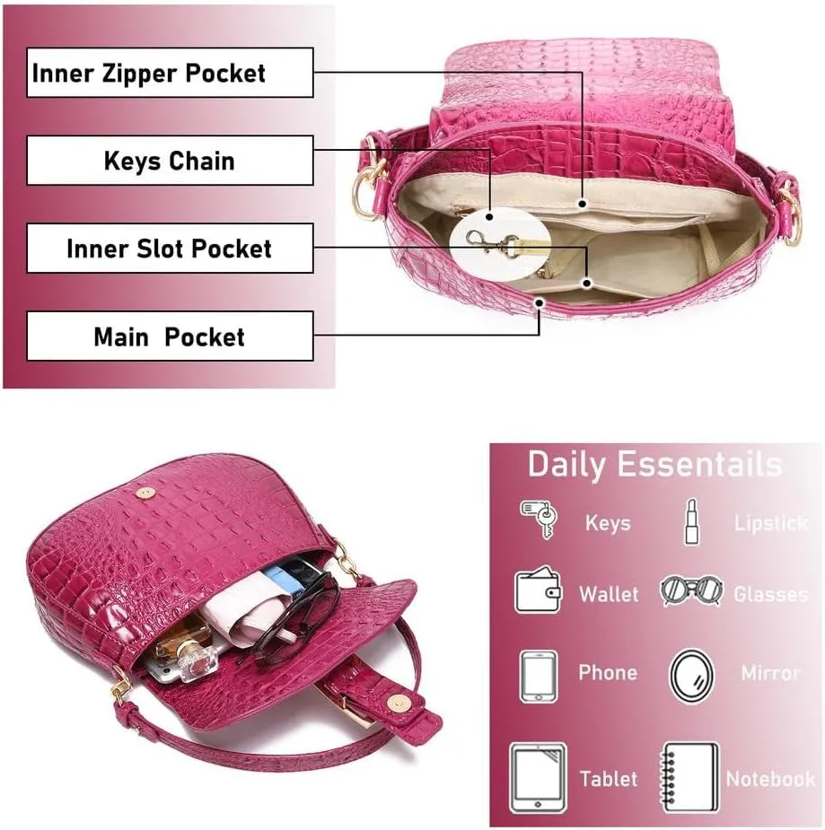 Leather Bags for Women Luxury Handbag Flap Purse Crocodile Pattern Crossbody Ladies Gradient Color Shoulder Bag