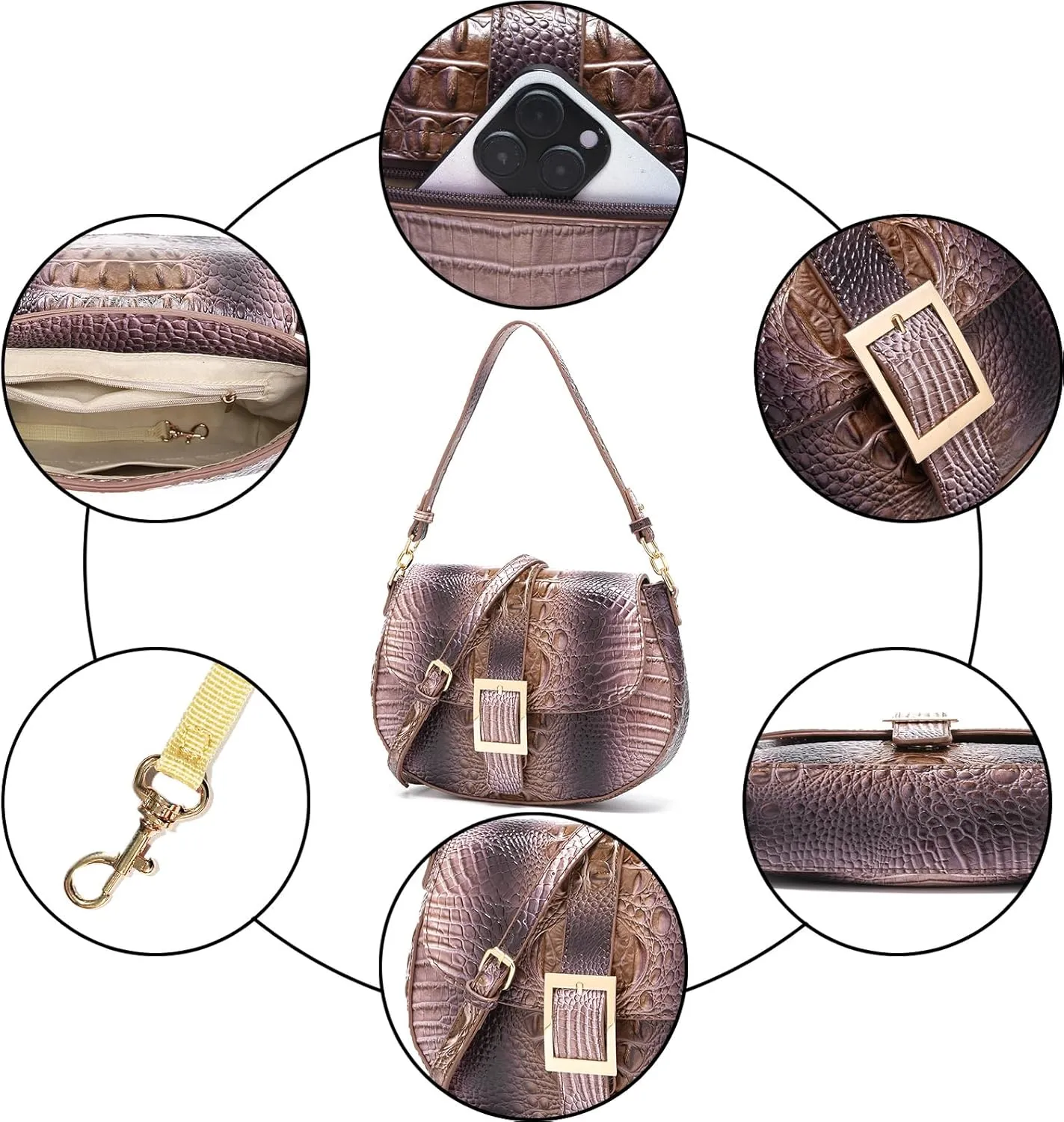 Leather Bags for Women Luxury Handbag Flap Purse Crocodile Pattern Crossbody Ladies Gradient Color Shoulder Bag