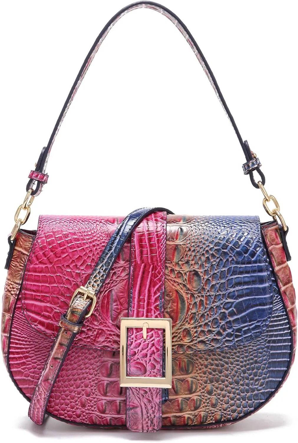 Leather Bags for Women Luxury Handbag Flap Purse Crocodile Pattern Crossbody Ladies Gradient Color Shoulder Bag