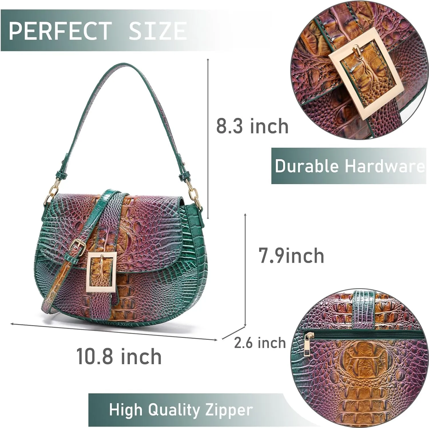 Leather Bags for Women Luxury Handbag Flap Purse Crocodile Pattern Crossbody Ladies Gradient Color Shoulder Bag