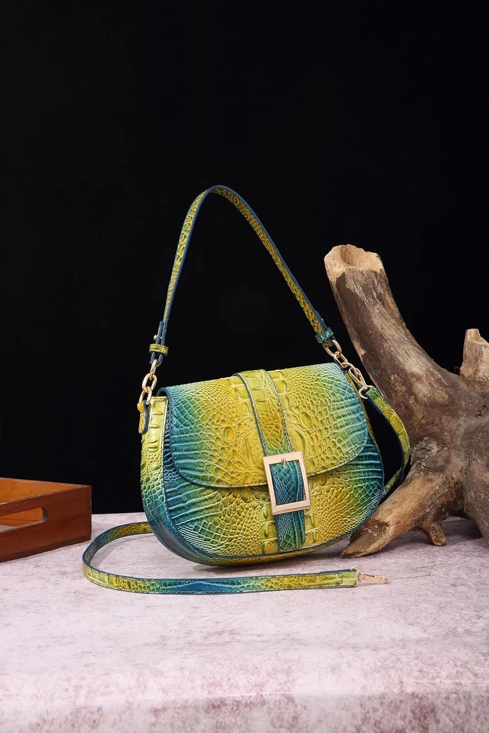 Leather Bags for Women Luxury Handbag Flap Purse Crocodile Pattern Crossbody Ladies Gradient Color Shoulder Bag
