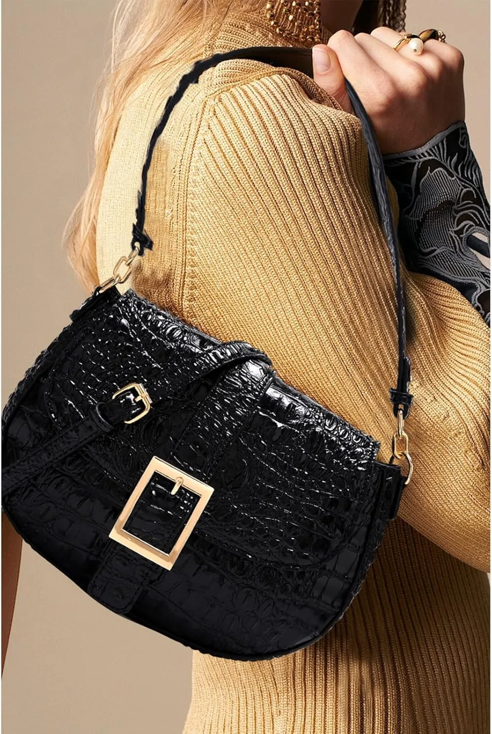 Leather Bags for Women Luxury Handbag Flap Purse Crocodile Pattern Crossbody Ladies Gradient Color Shoulder Bag