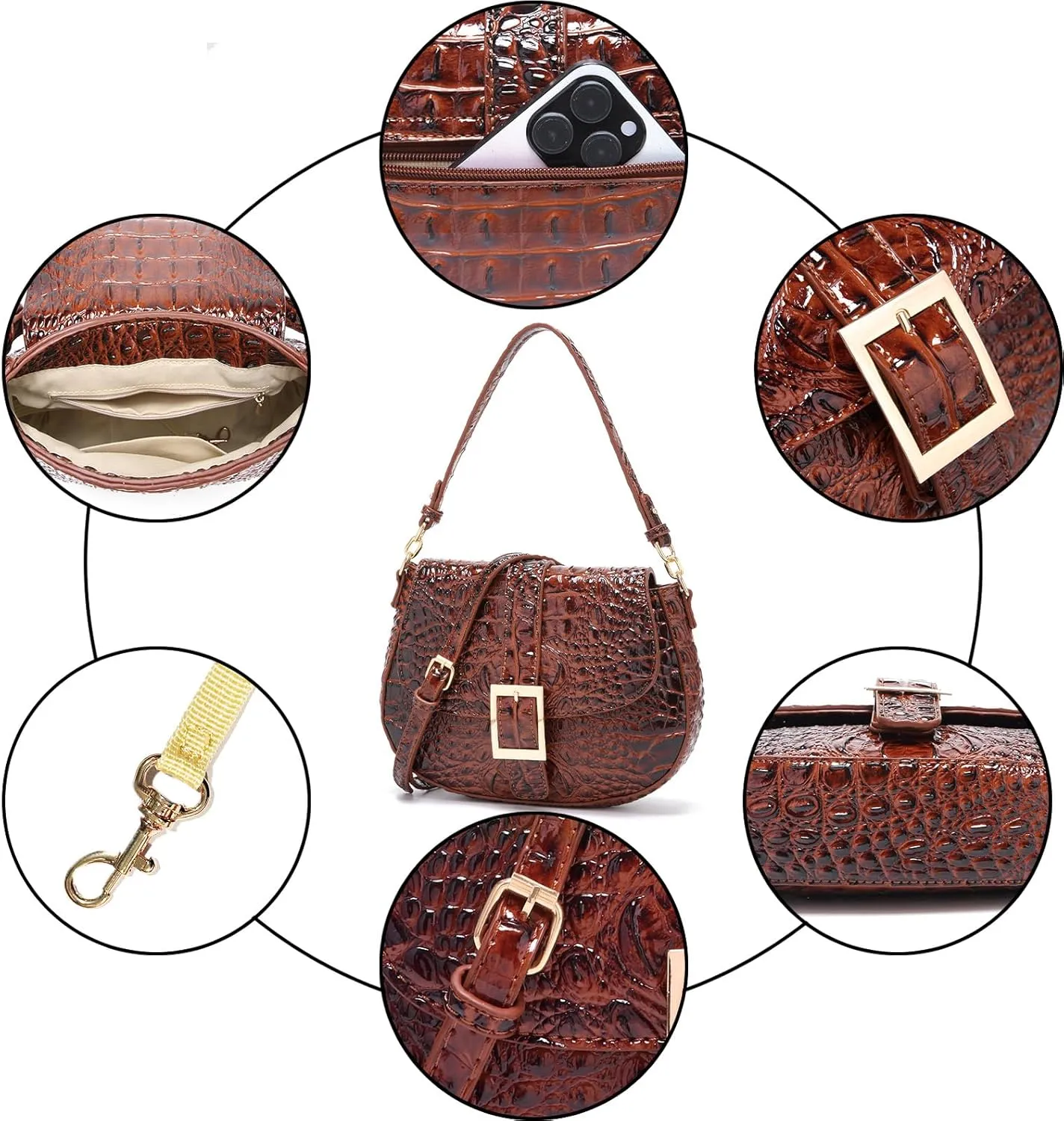 Leather Bags for Women Luxury Handbag Flap Purse Crocodile Pattern Crossbody Ladies Gradient Color Shoulder Bag