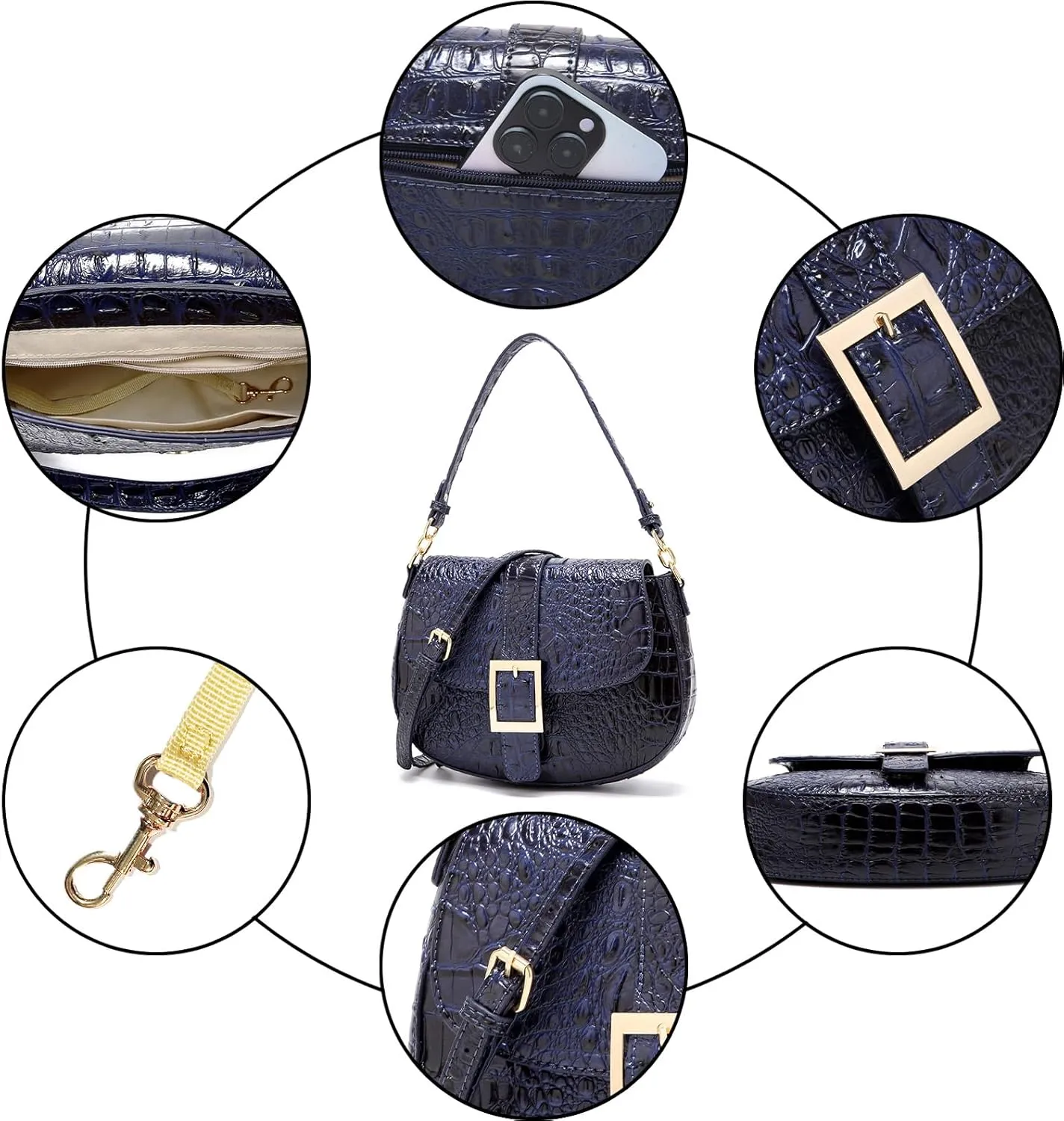 Leather Bags for Women Luxury Handbag Flap Purse Crocodile Pattern Crossbody Ladies Gradient Color Shoulder Bag