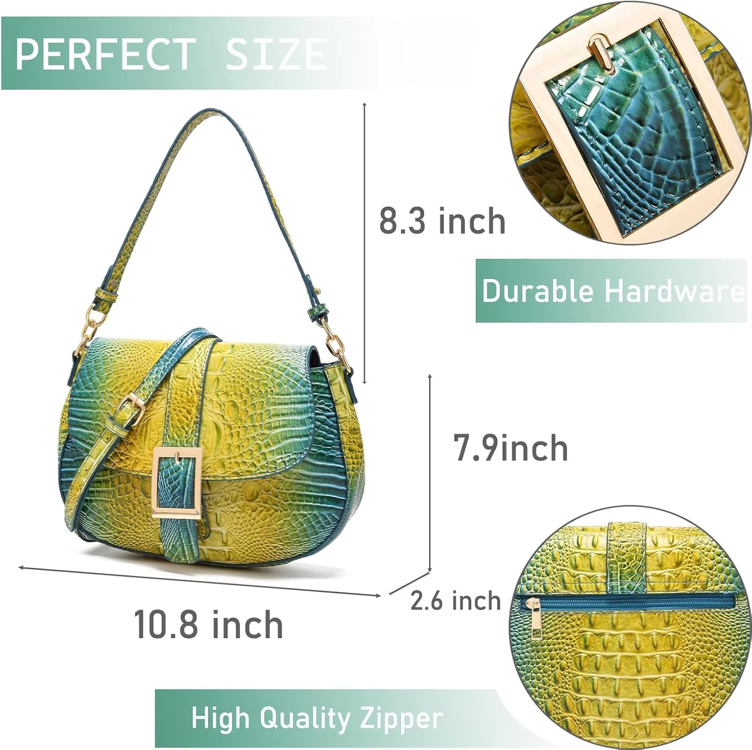 Leather Bags for Women Luxury Handbag Flap Purse Crocodile Pattern Crossbody Ladies Gradient Color Shoulder Bag