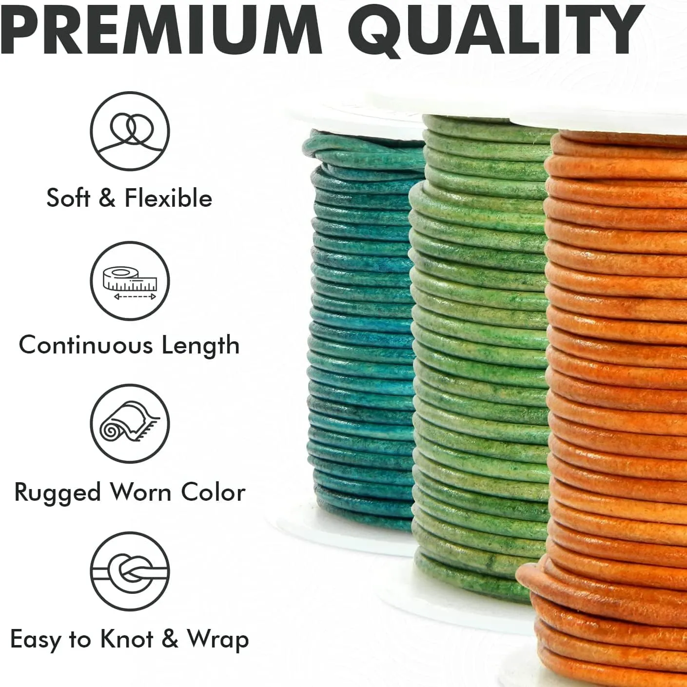 Leather Cord for Jewelry Making, Round Cording 1.5 mm Rope, 27 Yards Used for Crafts, Necklace String, Braiding - Gypsy Sippa