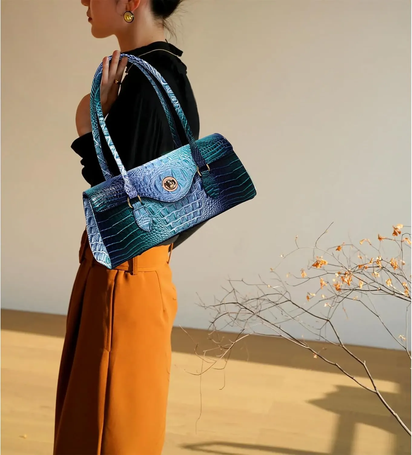Leather Crocodile Pattern Top Handle Handbag for Women High-value Satchel Tote Purse for Ladies