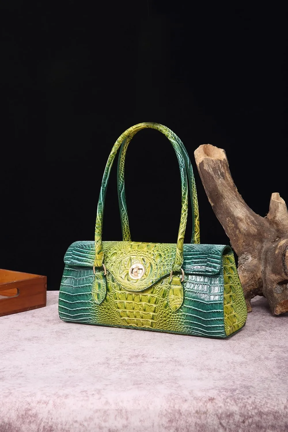 Leather Crocodile Pattern Top Handle Handbag for Women High-value Satchel Tote Purse for Ladies