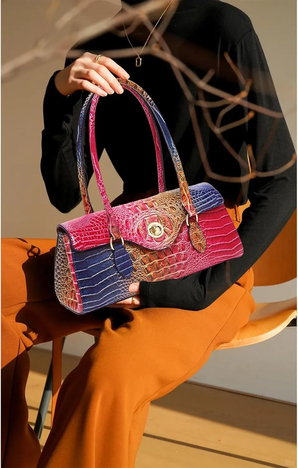 Leather Crocodile Pattern Top Handle Handbag for Women High-value Satchel Tote Purse for Ladies