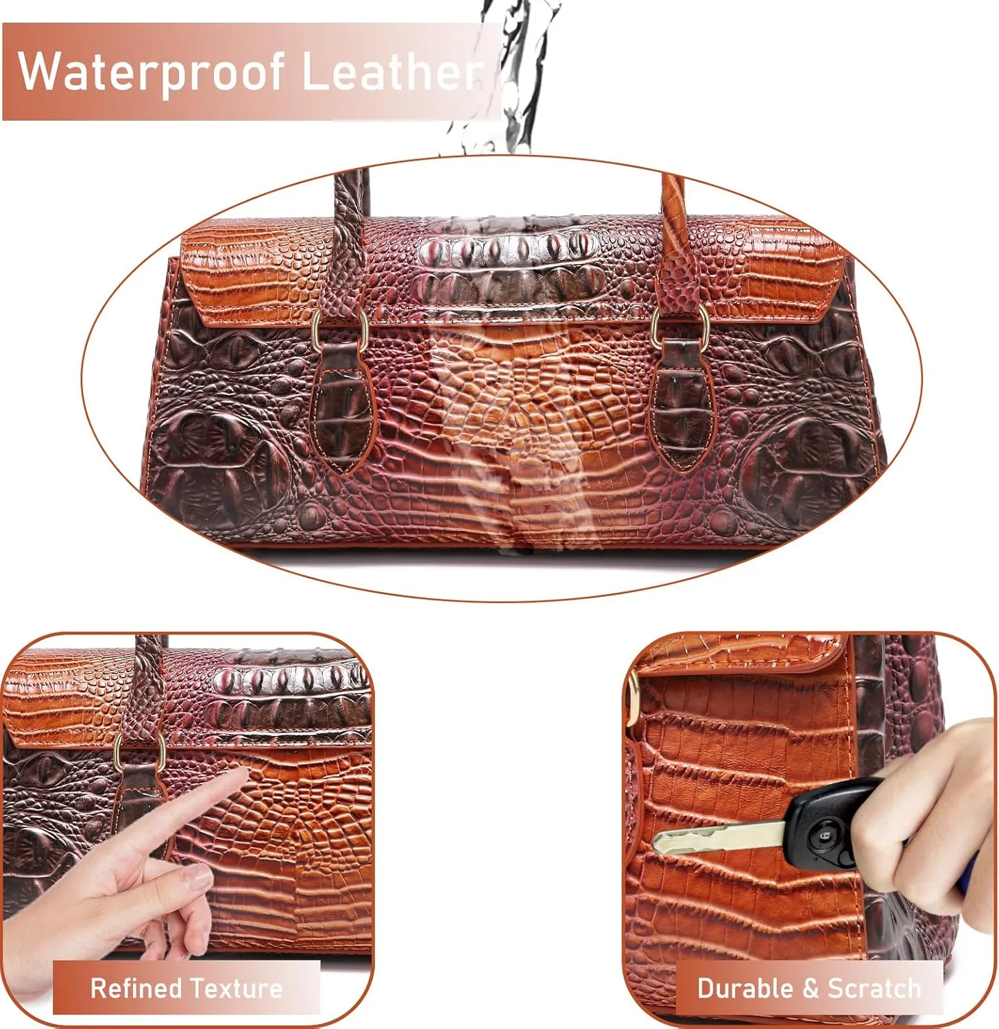 Leather Crocodile Pattern Top Handle Handbag for Women High-value Satchel Tote Purse for Ladies
