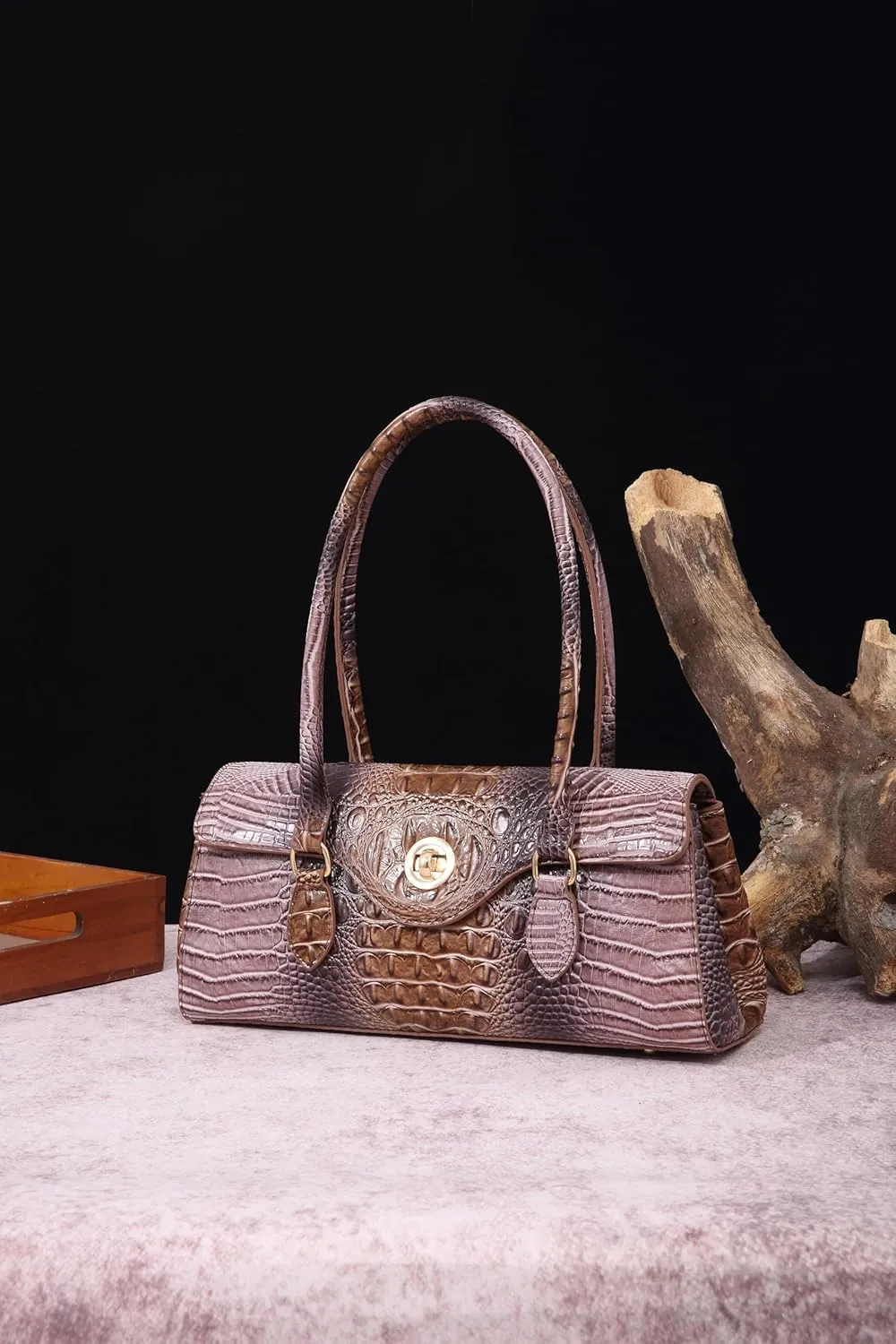 Leather Crocodile Pattern Top Handle Handbag for Women High-value Satchel Tote Purse for Ladies