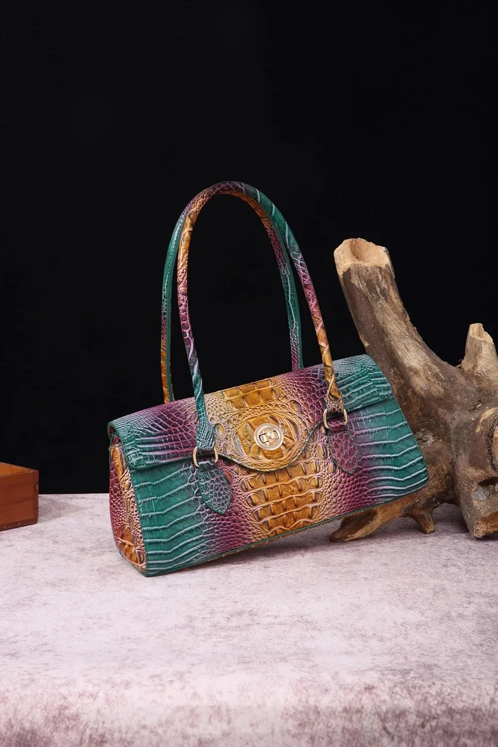 Leather Crocodile Pattern Top Handle Handbag for Women High-value Satchel Tote Purse for Ladies