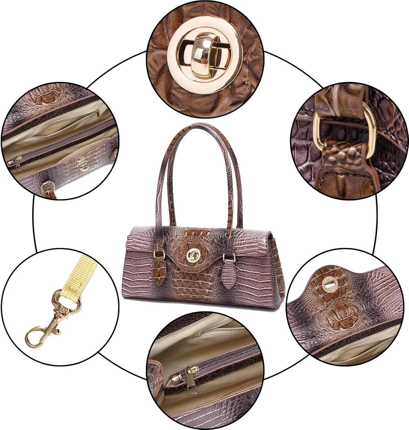 Leather Crocodile Pattern Top Handle Handbag for Women High-value Satchel Tote Purse for Ladies
