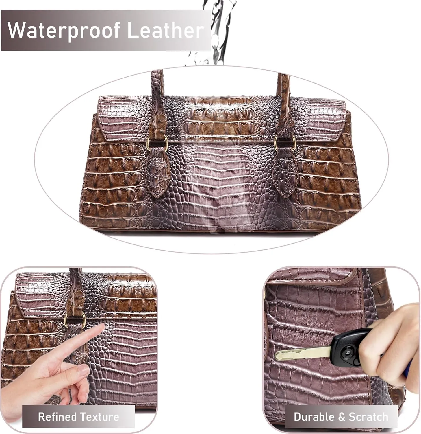 Leather Crocodile Pattern Top Handle Handbag for Women High-value Satchel Tote Purse for Ladies